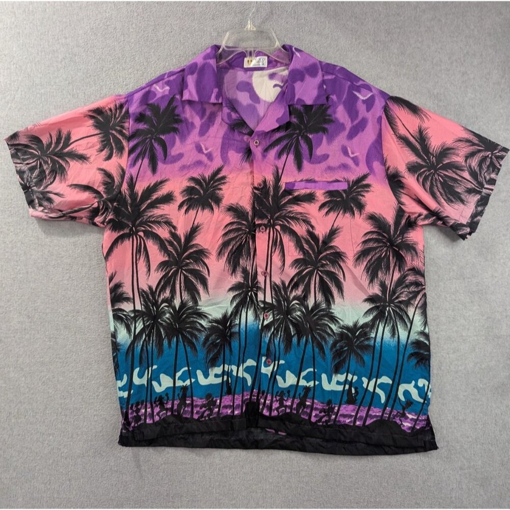 V.H.O Shirt Mens 3XL Multicolor Palm Tree Hawaiian Aloha Beach Button Up Casual